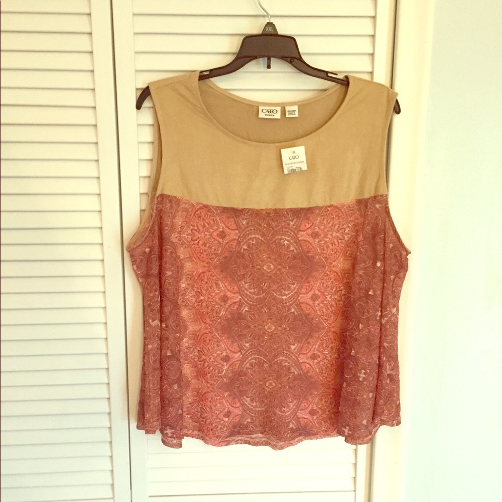 NWPT CATO Beige & Red Mixed fabric Tank Blouse